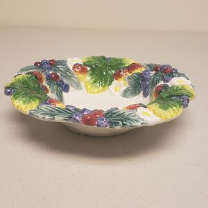 Vtg Fitz & Floyd Fruit Basket Weave Serving Bowl 1995 Hand Craft Thanksgiving